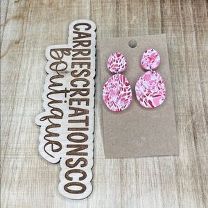 Pink Patterned Polymer Clay Dangle Earrings